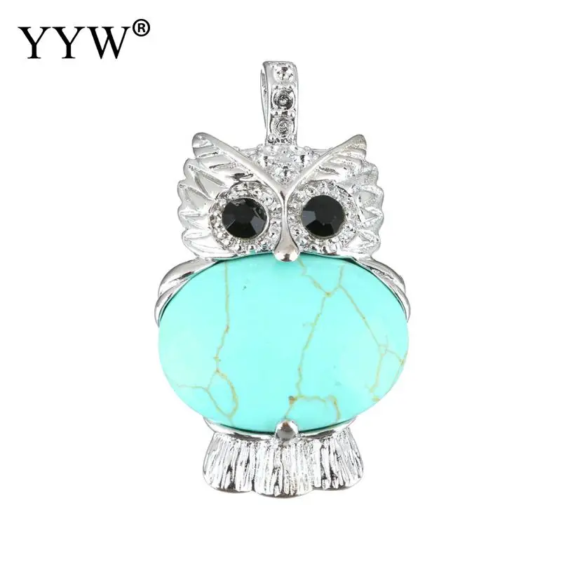 green turquoise Драгоценные камни подвески ювелирные изделия цинковый сплав с совой натуральный кулон ожерелье и различные материалы на выбор - Окраска металла: green turquoise