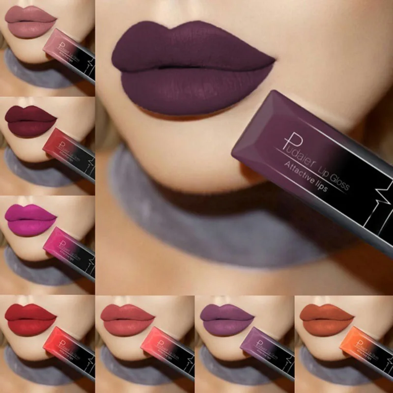 

PUDAIER Brand Professional Waterproof Nude Matte Velvet Shiny Lip Gloss Lipgloss Liquid Lipstick Red Lip Tint 21 Colors Cosmetic