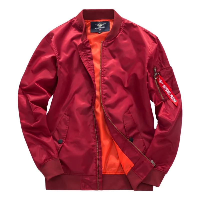 Весна-Осень, Мужская однотонная куртка-бомбер бордового цвета, мужская бейсбольная куртка на молнии с рукавом в рубчик