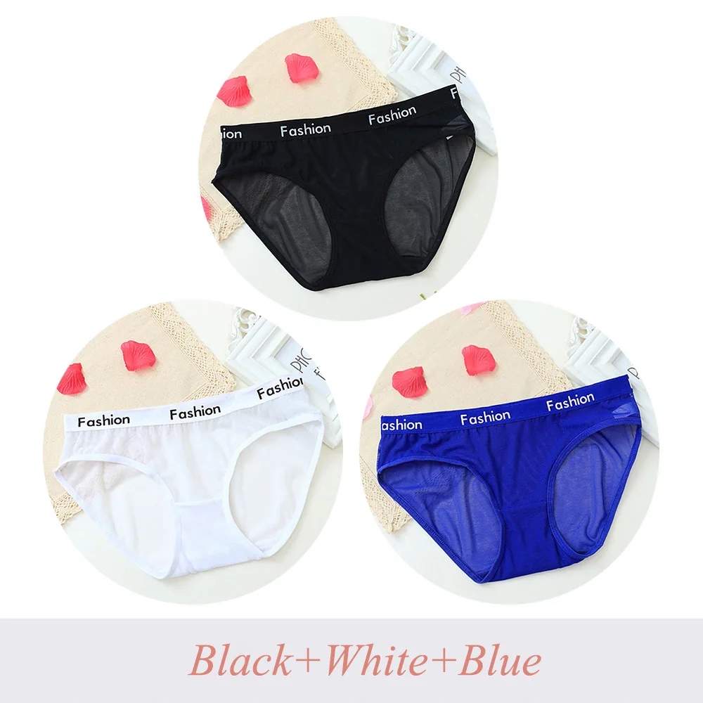 BlackWhiteBlue Модные женские прозрачные трусики для женщин сетчатые дышащие женские трусы нижнее белье плюс размер трусики, женское нижнее белье - Цвет: BlackWhiteBlue
