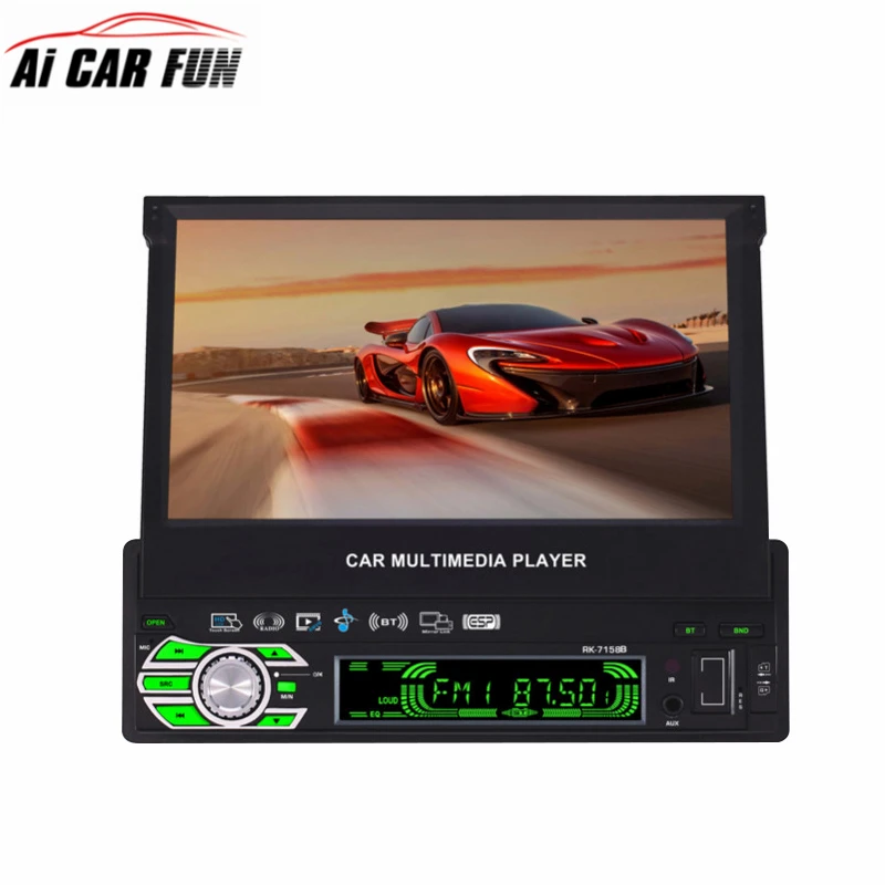 

RK-7158B 1 DIN Bluetooth Stereo Car Radio MP5 Player Double Screen 7 inch Automatic Retractable Touch Screen Car Monitor No GPS