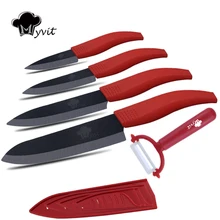 Myvit marke keramik küchenmesser set messer sets 3 “schäl 4” utility 5 “schneiden 6” kochmesser schwarz blatt-keramisches messer