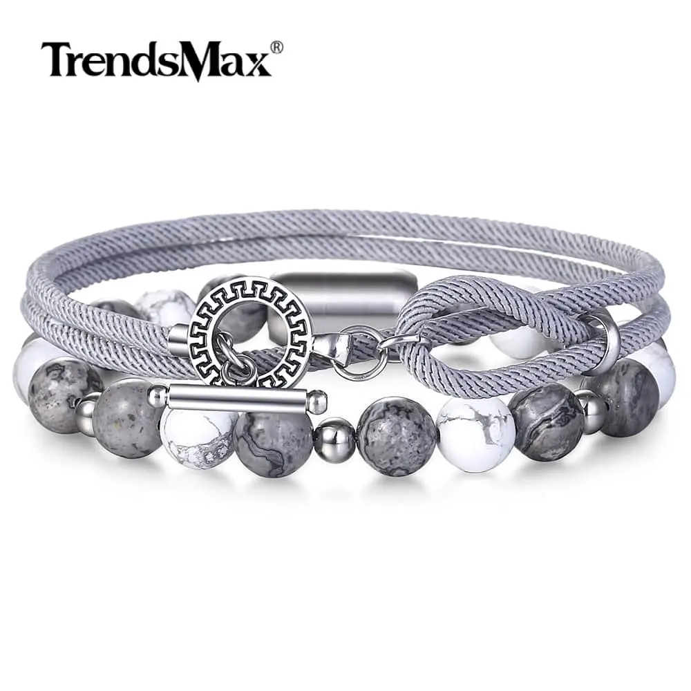 

Natural Gemstone Beads Bracelets Man-made Leather Link Chain Semi Precisous Gem Wristband Jasper Turquoise Stone Toggle TBX00203
