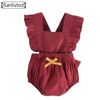 

Sanlutoz Baby Clothes 2018 Baby Bodysuit Summer Cotton Newborn Girls Clothing Ruffle Toddler Outfit Bow Infant Clothes