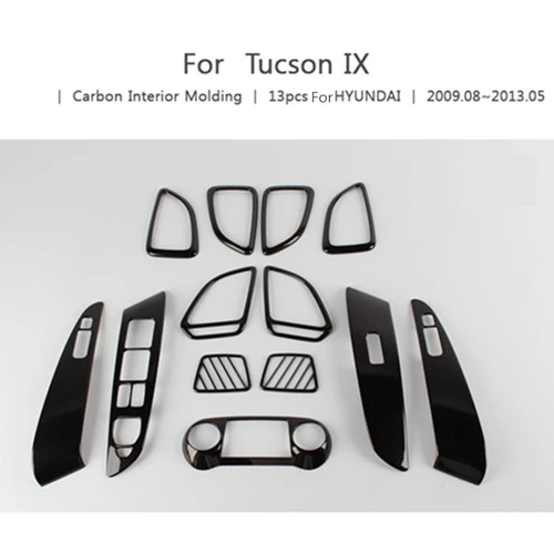 Для hyundai Tucson IX35 2010 2011 2012 углеродное волокно отделка салона автомобиля внутренняя формовочная отделка автомобильные аксессуары 13 шт - Название цвета: carbon fiber