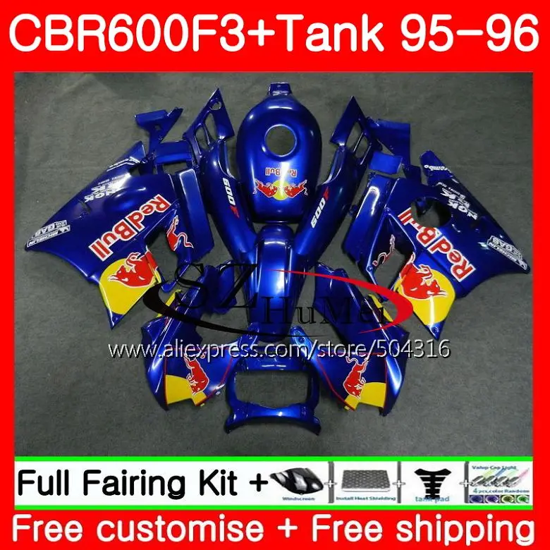 Глянцевый синий средства ухода за кожей для HONDA CBR600RR F3 CBR 600F3 FS CBR 600 F3 46SH1 CBR600FS CBR600 F3 95 96 CBR600F3 1995 1996 обтекатели комплект