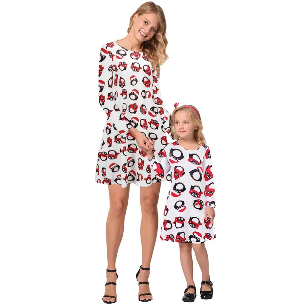 Рождественские платья для мамы и дочки; одинаковое семейное платье с длинными рукавами и принтом «Мама и я»; 2 цвета