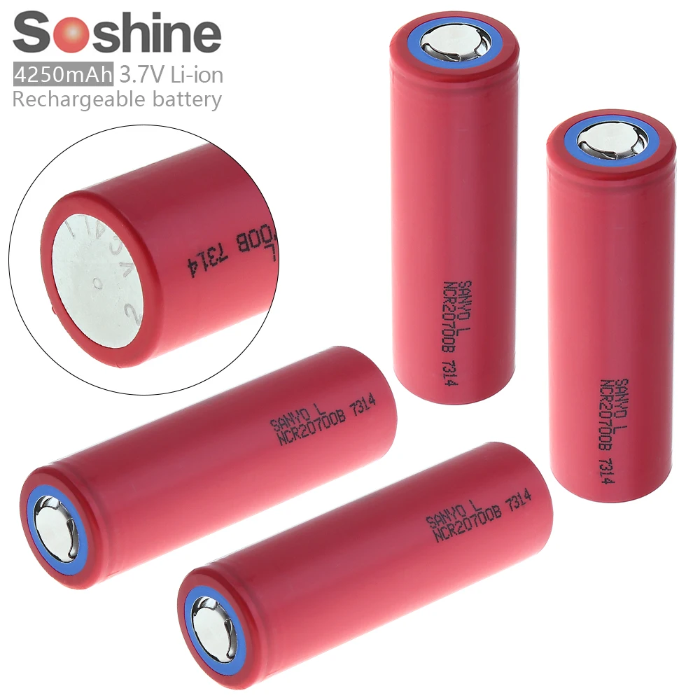 

4pcs Soshine NCR20700B 4250mAh 3.7V Li-ion Rechargeable Battery with Safety Relief Valve for LED Flashlight / Bicycle Lamp