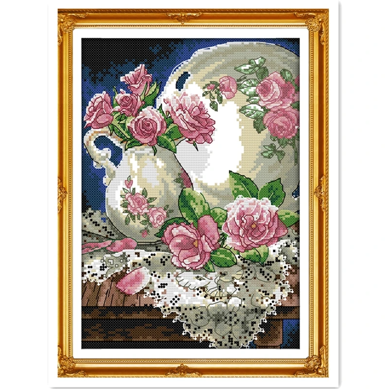 

Vase And Rose Pattern Counted On the canvas DMC11 14CT Cross Stitch kits,Needlework Embroidery For Sets,DIY Crafts,ForHome Decor
