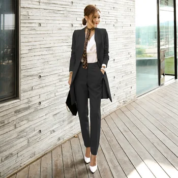 

New hot women's suit two-piece suit (jacket + pants) women's long section slim slimming suit women's business suits