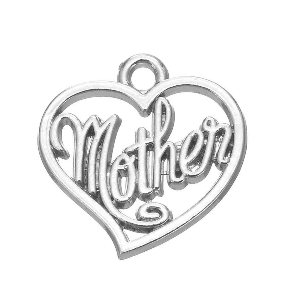 

20Pcs mother on heart charms gold or rhodium plated