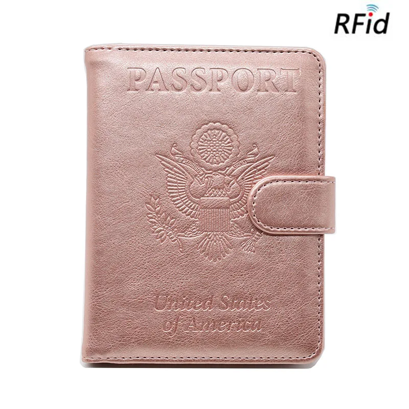 Elegant Usa RFID Passport Cover Pink Snap Pu Leather Passport