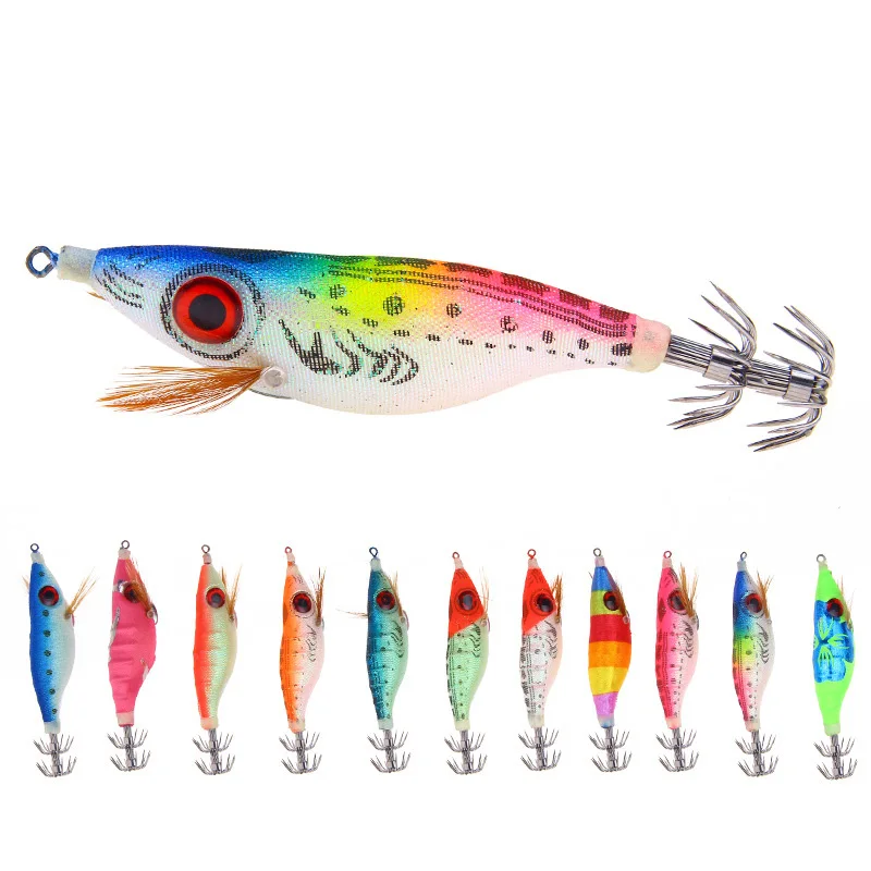 

1Pcs Squid Jig Fishing Wood Shrimp Lure Squid Cuttlefish Jig Lures Fluorescence Wood Luminous Shrimp