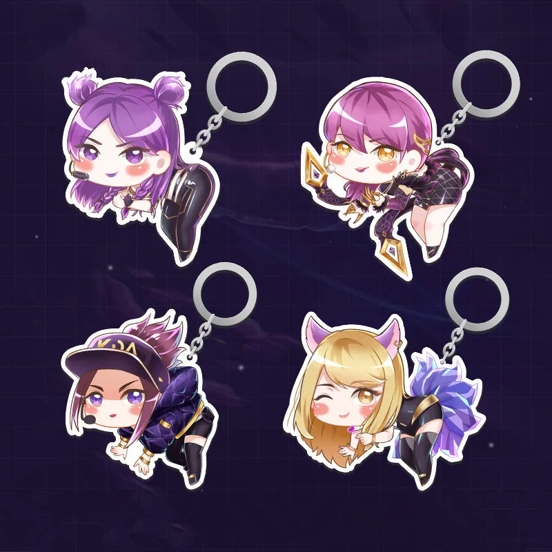 

Free Postage Game LOL KDA K/DA Group Kaisa Ahri Akali Evelynn Girls Cosplay Fashion key Finder Key Ring Keychains Key Chain