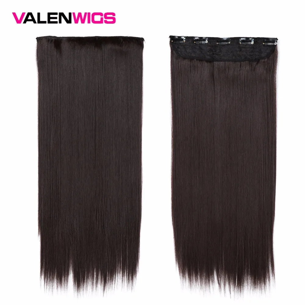  Valen Wigs 22 inches 5 Clips In One Piece Pure Color Straight Style Hair Clip On One Piece Syntheti