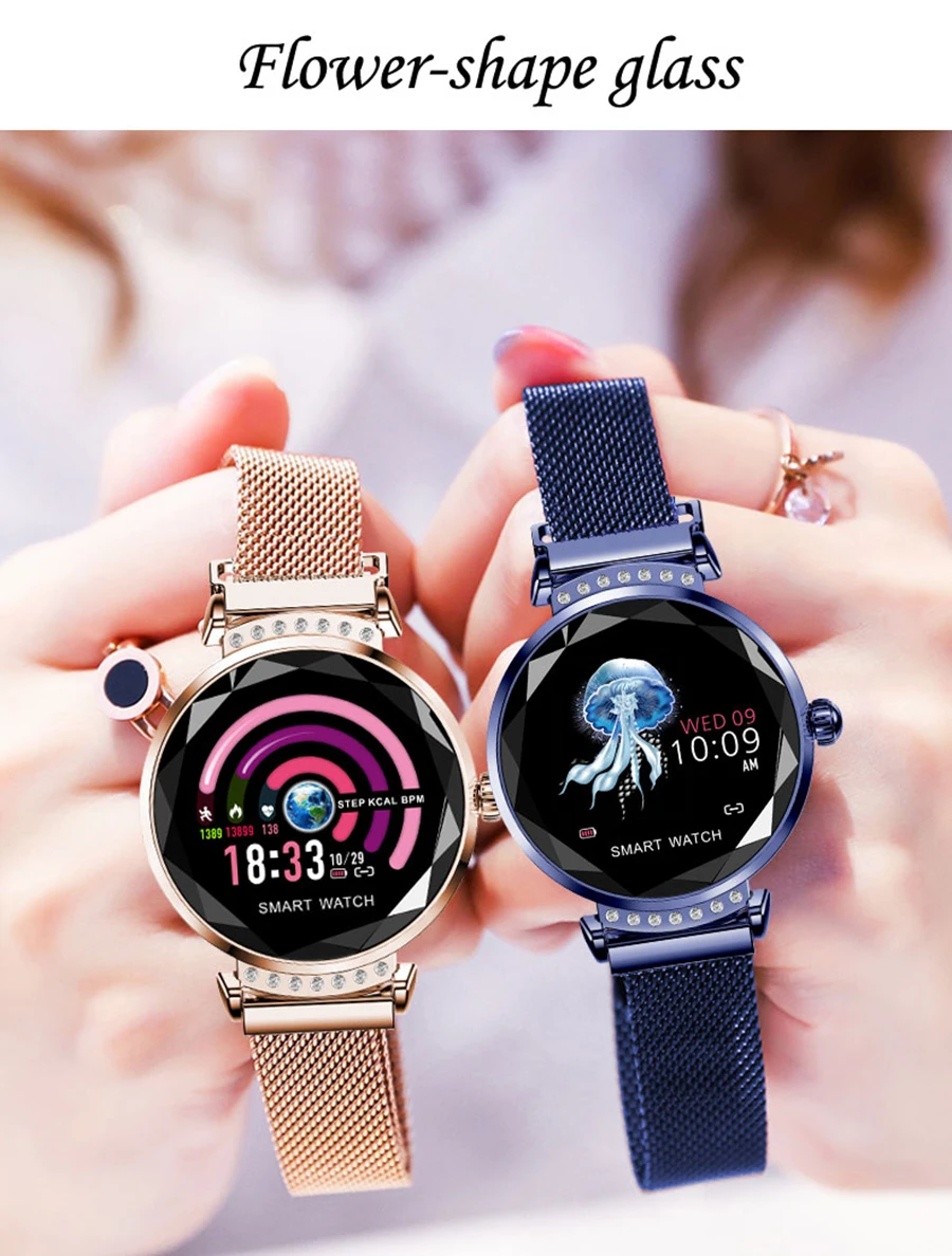 SCOMAS роскошные женские Смарт-часы с 3D алмазным стеклом IP67 водонепроницаемый монитор сердечного ритма фитнес-трекер женские функциональные умные часы