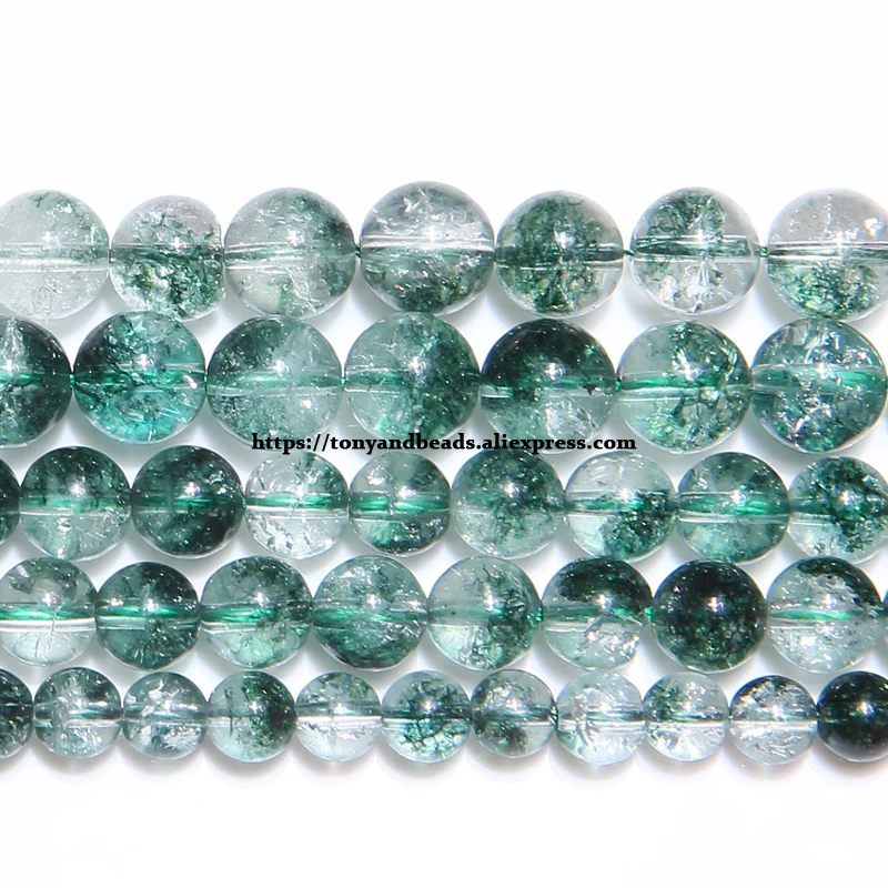 

Free Shipping Natural Green crystal Crackle Phantom Ghost Round Loose Beads 15" Strand 6 8 10 12MM Pick Size For Jewelry