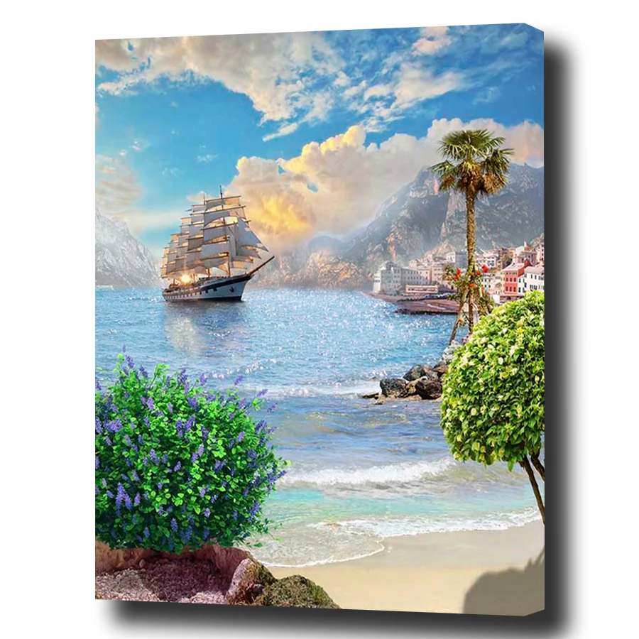 

Diy Painting By Numbers Landscape Modern Wall Art Hand Painted Canvas Oil Paintings Seascape Boat Coloring Pictures By Numbers