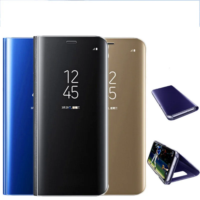 

Fashion Bracket Protective Sleeve for Samsung Galaxy S9 Plus Plating Mirror Smart Flip Vertical Leather Case New