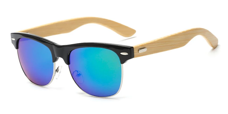 wood kp1509 C3 Бамбуковые солнцезащитные очки мужские деревянные половина дужки Металл женские брендовые дизайнерские зеркальные оригинальные деревянные солнцезащитные очки ретро de sol masculino - Цвет линз: wood kp1509 C3