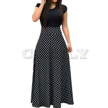 2019 New Arrival Women Fashion Summer Black Elegant Casual Party Dress Short Sleeve Polka Dots Print Patchwork Maxi Dress 2019 New Arrival Women Fashion Summer Black Elegant Casual Party Dress Short Sleeve Polka Dots Print Patchwork Maxi Dress