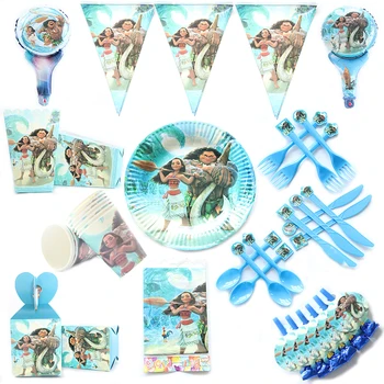 

Moana Theme Cartoon Party Set Balloon Tableware Plate Napkins Banner Birthday Candy Box Baby Shower Party Decoration