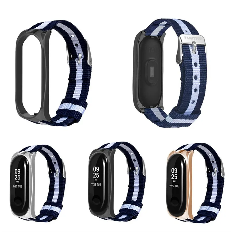 Fashio Navy Nylon Wristband Canvas Sport Strap Watch Band Replacemen For Xiaomi Mi Band 3 Watch band Size 25x1.95x0.54cm 40MR1406