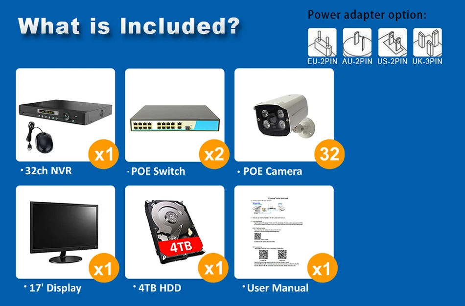 960P 32ch security system poe ip camera system surveillance camera system 4TB Hard disk 17' Display K32N8332W54I2X 7