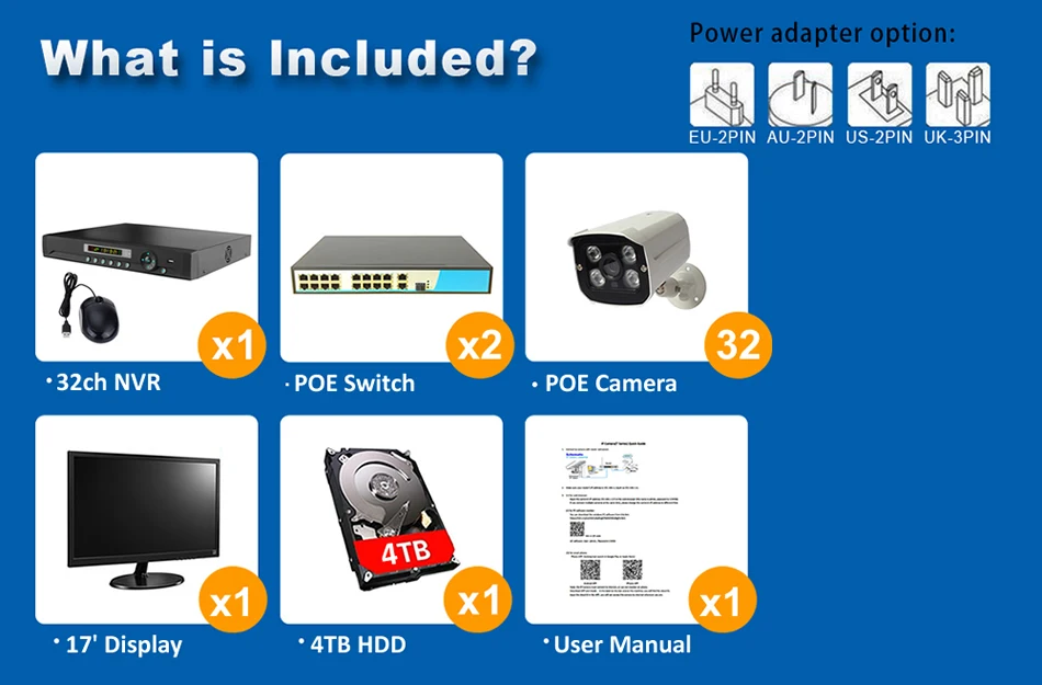 32 шт. камера наружняя Камера Видеонаблюдения PoE Система 32ch NVR+ PoE переключатель+ 960P ip-камера+ 4 ТБ HDD+ дисплей водонепроницаемая система безопасности ночного видения