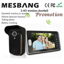 2017 hot new  black color 2.4G wireless video doorbell wireless door video intercom phone 7 inch monitor  easy to install