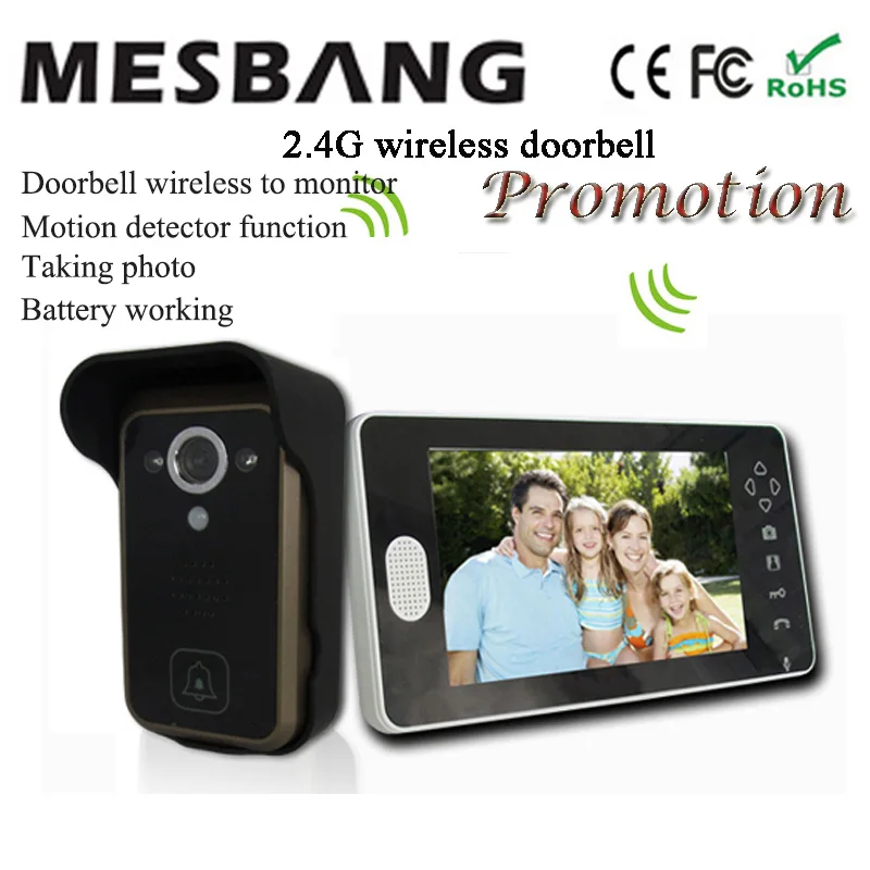 hot 2.4G wireless video doorbell wireless door video intercom phone door bell intercom Camera 7 inch monitor black white color hot 2.4G wireless video doorbell wireless door video intercom phone door bell intercom Camera 7 inch monitor black white color