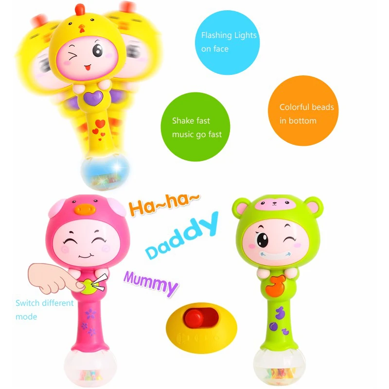 1 Pcs Funny Toys 12 Animal Style 1 Pcs Baby Colorful Plastic Handbell Rattle with Musical Baby Toy for Newborn Boy Girls Gifts