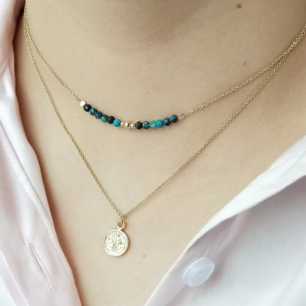 Lii Ji Chrysocolla колье из натурального камня многослойная цепочка ручная работа