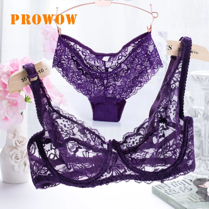 

Prowow Steel Ring Sexy Bra Set Suit Ultra-thin Transparent Full Lace Comfortable Underwear Sleep Bra Lace Bras Women Lingerie