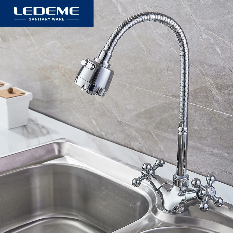LEDEME المطبخ صنبور المزدوج حامل ونوعين من طريقة المياه أنبوب مخرج صنبور حوض السباكة الأجهزة النحاس بالوعة صنبور L4319-3 LEDEME المطبخ صنبور المزدوج حامل ونوعين من طريقة المياه أنبوب مخرج صنبور حوض السباكة الأجهزة النحاس بالوعة صنبور L4319-3