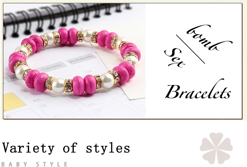 Charm Women Pink Beads Bracelets Pearl Natural Stone With Zircon Fashion Elastic Rope Strand Bracelet Handmade Yoga Jewelry Gift