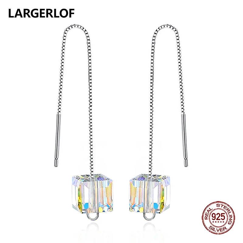 

LARGERLOF 925 Sterling Silver Earrings Women Crystal Earrings Fine Jewelry Silver 925 Jewelry Long Wedding Earrings ED70112