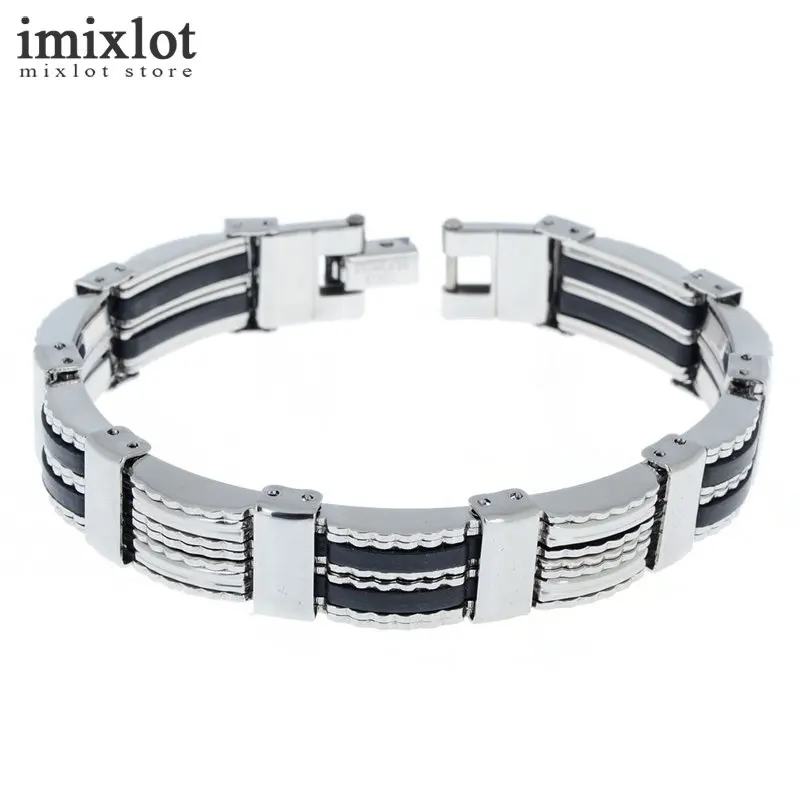 Imixlot Black Silicone & Stainless Steel Bracelets Bangles Men's Jewelrybangle menbracelets
