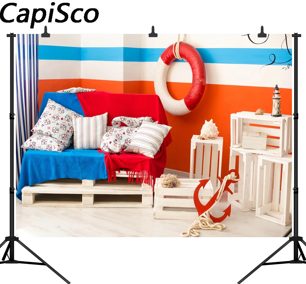 

Capisco photographic background Color stripe wall baby shower party navigation sailor backdrop photo photocall new photo prop