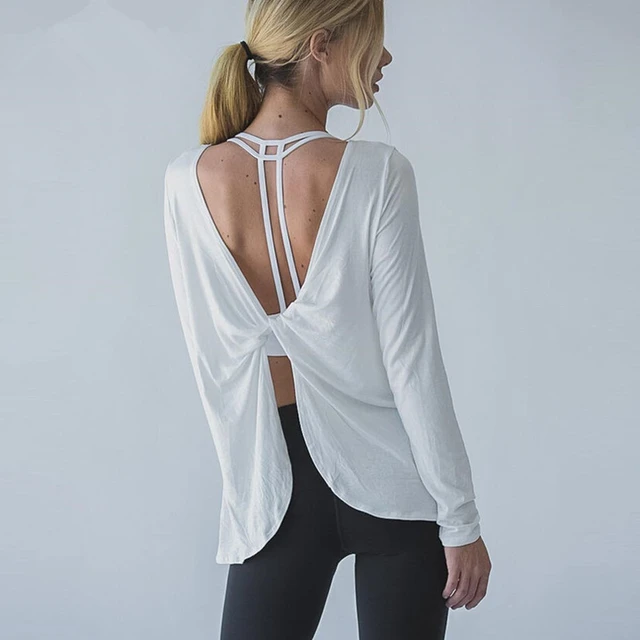 Ayopanda Open Back Yoga Shirts Women Sophie Long Sleeve Gym Sports Tank