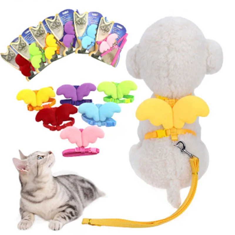 

Cute Angel Wings Adjustable Pet Cat Harness Traction Rope Bow Type Kitten Doggie Chain Nylon Strap Collar Pet Leash For Cat