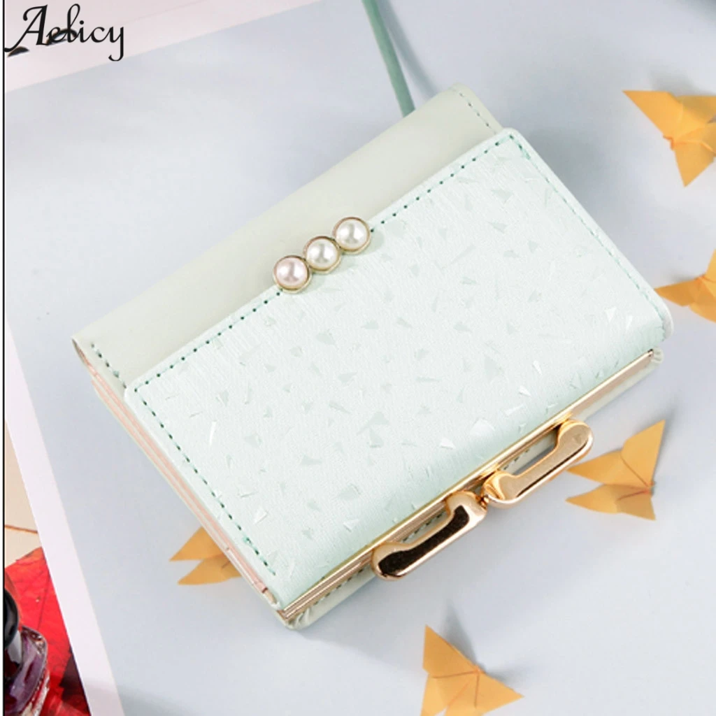 Aelicy новинка женский короткий кошелек с жемчугом три сложения бумажник для рук