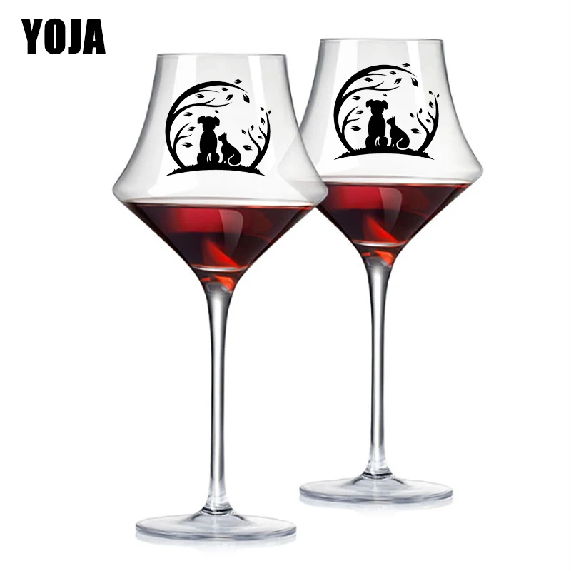 

YOJA 7.3X6.7CM 6pcs Animals Pets Dog And Cat Wine Glass Cups Sticker Home Wall Decal G1-0294