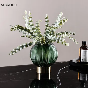 

Nordic INS Circular Metal Glass Vase Dry Flower Arrangement Vase Home Hydroponics Living Room Tabletop Decoration Flower Vases