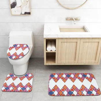 

Printed Home Decor Bathroom Accessories Sets Bath Rug U-Shaped Contour Mat Toilet Lid Cover With Hanging Hooks