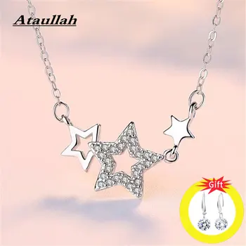 

Ataullah Fashion S925 Sterling Silver Shining Pentagram Necklaces&Pendant Inlaid With Crystal Pentacle Star Jewelry NW017NS2