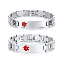 Гравировка, медицинский предупреждающий браслет для мужчин, браслет из нержавеющей стали, цепочка для экстренных случаев, мужские ювелирные изделия