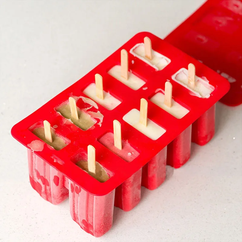 10 cavity Classic Popsicle Mold with Lid Retro Ice Cream Mould Gift with 12pcs Popsicle Sticks
