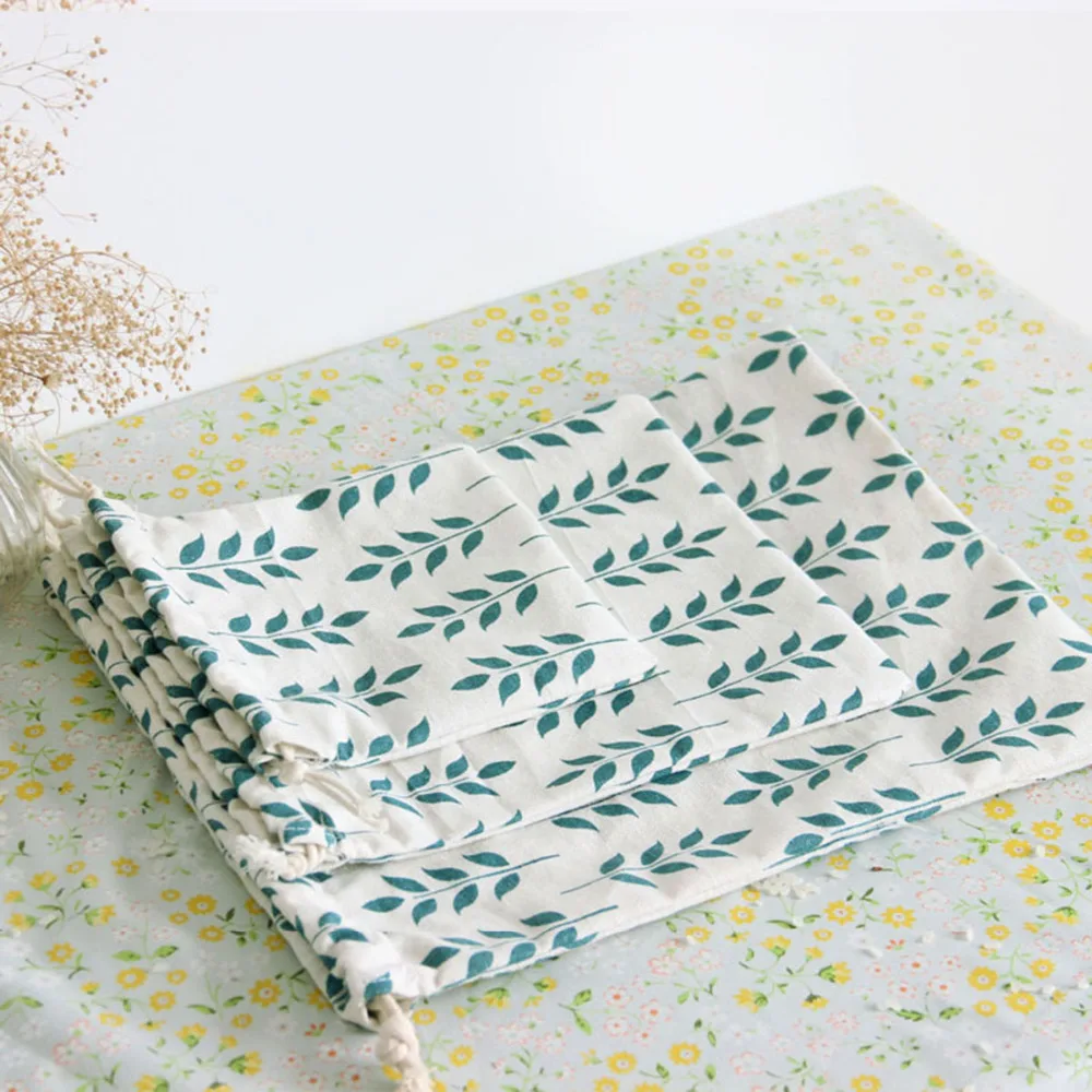 1 шт. 3 размера луч порт Drawstring хлопковая ткань зеленый пшеничный узор Подарочные конфеты сумки, сумки для хранения мягкие маленькие подарочные пакеты