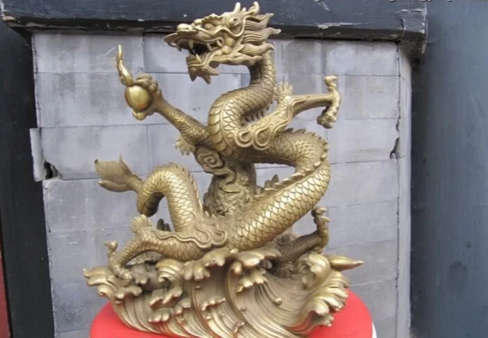 

Collectible bronze S2849 Chinese Brass Copper craftwork Feng Shui Lucky hold Bead Fly Dragon Art Statue B0403